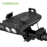 NEWBOLER 4 In 1 Bicycle Light USB Charging Flashlight MTB Bike Horn Phone Holder Cycling Front Lamp Bike Accessories