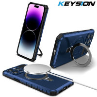 KEYSION เคสแม่เหล็กสำหรับ Mag-Safe,สำหรับ iPhone 15 Pro Max 15 Plus ฝาหลังโทรศัพท์กันกระแทกขาตั้งโทรศัพท์สำหรับ iPhone 15 Plus