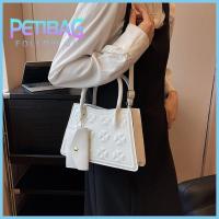 PETIBAG กระเป๋าสี่เหลี่ยมขนาดเล็กความจุสูงสีทึบกระเป๋าแบบหนีบแขนสะพายข้างกระเป๋าสะพายข้างผู้หญิงหนัง Pu แฟชั่น