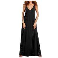 【YF】 Summer New Elegant Black Backless Long Maxi Dress Womens Casual Solid Deep V-neck  Swing Pleated Banquet Vestidos