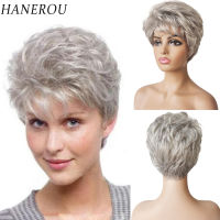 Lady Short Silver Grey Synthetic Wigs With Bangs For Women Pixie Cut Hairstyle Women Daily Cosplay Natural Looking Hair Wigs ~