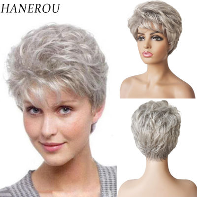 Lady Short Silver Grey Synthetic Wigs With Bangs For Women Pixie Cut Hairstyle Women Daily Cosplay Natural Looking Hair Wigs ~