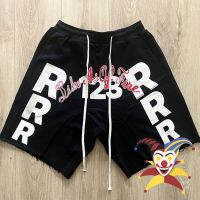 2023ss RRR123โลโก้จดหมาย Drawstring เทอร์รี่กางเกงขาสั้นผู้ชายผู้หญิง RRR-123กางเกงขนาดใหญ่