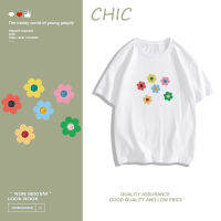 CHIC เสื้อยืดแขนสั้นพิมพ์ลายดอกน่ารักสำหรับผู้หญิง C0056