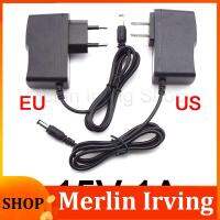 Merlin Irving Shop 15V 1A 1000ma AC DC Power supply Adapter plug 15 volt Converter For LED Strip Light CCTV Charger Switch 5.5mmx2.5mm US/EU