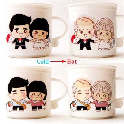 Creative 350ml Cute Couples Color Changing Coffee Mug 3 Styles Ceramic Milk Tea Morning Cups Best Gifts for Boyfriend/Girlfriend