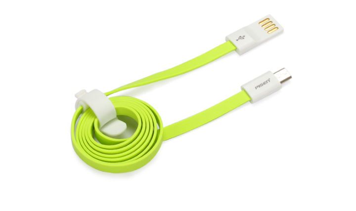 pisen-สายชาร์จ-micro-usb-noodle-data-transmit-and-charging-cable-ยาว-800-mm-อุปกรณ์สำหรับรีชาร์จและซิงค์เพื่อโอนถ่ายข้อมูลแบบ-2-in-1-usb-2-0-แรงดันสูง-สีเขียว