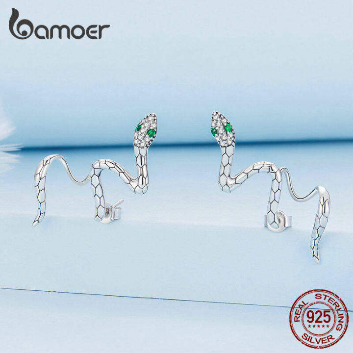 bamoer-ต่างหูเงินแท้925สีเขียว-zircon-snake-stud-earrings-ไม่สม่ำเสมอสำหรับผู้หญิง-cool-fashion-fine-jewelry-bse763zzth