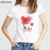 COD DSFERTRETRE Hot sale red love tshirt women balloons bicycle tree print white t shirt femme summer top female tumblr clothes T-shirt