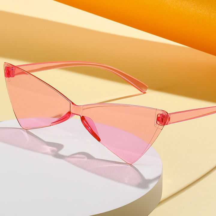 ทรงโบว์สตรีทแว่นตา-uv400สามเหลี่ยมไร้ขอบสำหรับแว่นตากันแดดคละสีแฟชั่นตาแมว