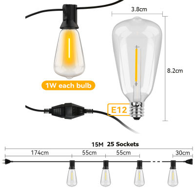 10เมตร15เมตร30เมตร ST38ไฟ LED เชือกกันน้ำลานแสงกลางแจ้ง LED นางฟ้าแสงตกแต่งงานแต่งงานสำหรับสวนคาเฟ่ Backya