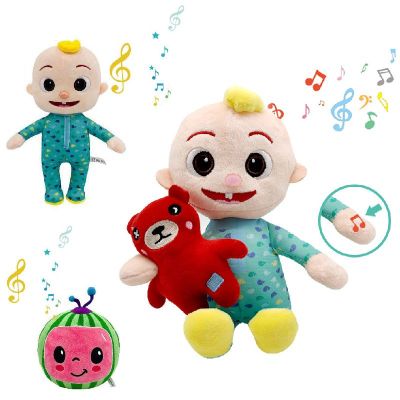 【Music】Cocomelon JJ Plush Toy Soft Melon Baby Cartoon Plush Stuffed Toy Kawaii Music Doll Educational Kids Gift