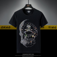 Philipp Plein สว่านร้อนเสื้อยืดผู้ชายแขนสั้นเสื้อลำลอง