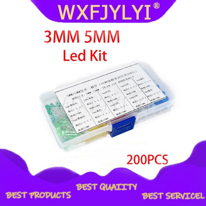 200pc-3mm-5mm-each-20pcs-led-kit-mixed-color-red-green-yellow-blue-white-light-emitting-diode-assortment-with-free-box-electrical-circuitry-parts