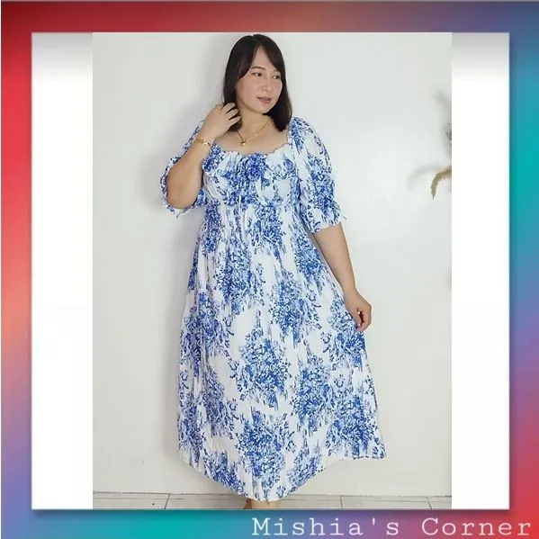 Mishia's Corner-Madel Puff sleeves Maxi Dress for Plus size Women outfit/Printed  long dress for