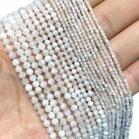 Wholesale 100% Natural Gem Stone White Moonstone Faceted Round Beads For Jewelry Making DIY Bracelet Necklace 2MM 3MM 4MM Cables