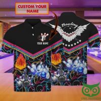 2023 new design- Custom Name Bowling Black Colorful Strike 3D Polo jersey