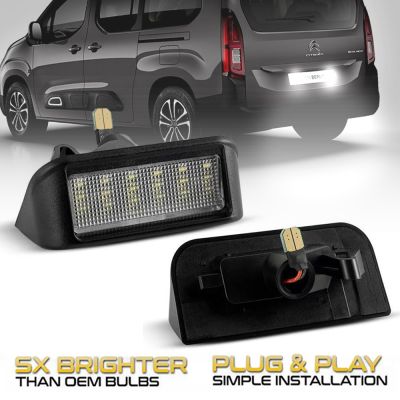 ไฟโคมไฟหมายเลขป้ายทะเบียนรถ LED สีขาวปราศจากข้อผิดพลาด2ชิ้นสำหรับ Citroen Berlingo จัดส่งพื้นที่ว่าง OEM #:6340G7และ6340E9