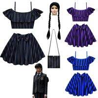 2023ใหม่ Cossky Addams Wednesday เด็กแต่งตัวบรรทัดหนึ่งไหล่ Wwwwwwwwimsuit Wwwimsuit กระเป๋าวิก