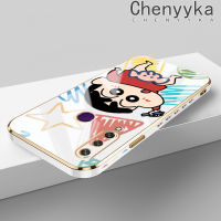 เคส Chenyyyka สำหรับ Huawei Y6P เคสลายการ์ตูนดินสอสีชินจันเคสโทรศัพท์ซิลิโคนชุบหรูหราบางดีไซน์ใหม่เคสป้องกันเลนส์กล้องคลุมทั้งหมดเคสนิ่มกันกระแทก