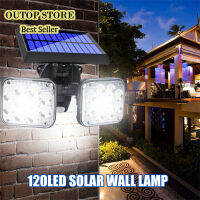 OUTOP 450lm Lampu Tenaga Surya Led 6000-7000K เซ็นเซอร์ร่างกายอินฟราเรดหมุนได้สองหัวไฟถนนโคมไฟในสวน