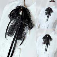 ผู้หญิงสีดำลูกไม้ริบบิ้นโบว์ Tie จี้มุกเข็มกลัด Pin สร้อยคอ Jabot COLLAR F3MD-GGHJY STORE