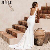 YLFF-Brides Backless นางเงือกซาตินชุดแต่งงานสายรัดปาเก็ตตี้สีขาวเซ็กซี่ ชุดเจ้าสาวสไตล์โบโฮสุดชิค Ff070