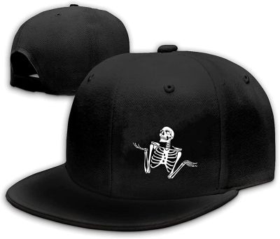 หมวกเป้สแนปสำหรับหมวกเสื้อลายหัวกะโหลกหมวกสแนปแบคปรับได้ Flat Bill หมวกเบสบอลโครงกระดูกมือสีดำ