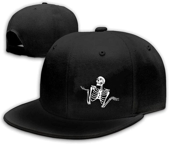 หมวกเป้สแนปสำหรับหมวกเสื้อลายหัวกะโหลกหมวกสแนปแบคปรับได้-flat-bill-หมวกเบสบอลโครงกระดูกมือสีดำ
