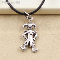 ✾✈♞ New Fashion Tibetan Silver Color Pendant Clown Joker Necklace Choker Charm Black Leather Cord Factory Price Handmade Jewelry