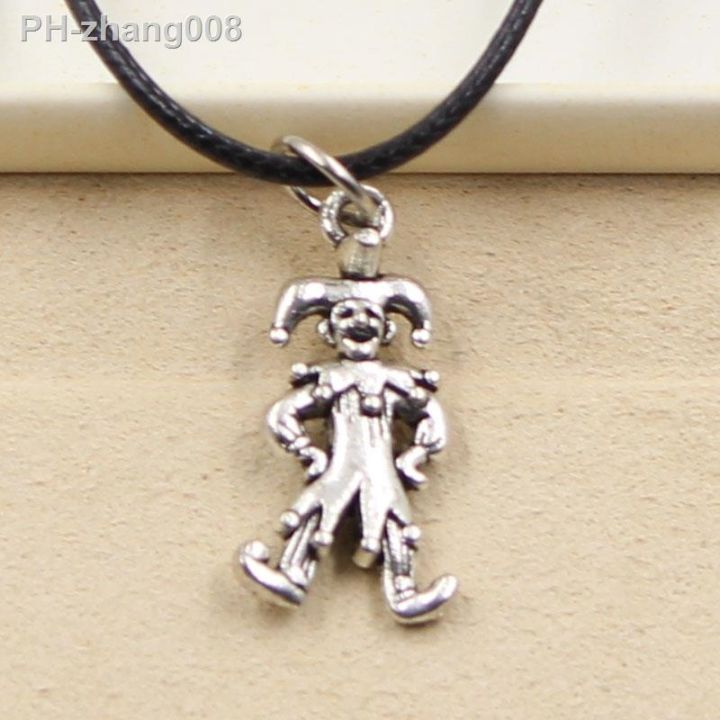 new-fashion-tibetan-silver-color-pendant-clown-joker-necklace-choker-charm-black-leather-cord-factory-price-handmade-jewelry