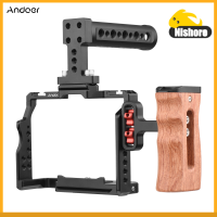 Nishore-Andoer Camera Video Cage + Top Handle + Side Wooden Grip Kit อลูมิเนียมอัลลอยด์พร้อม Dual Cold Shoe Mounts จำนวนมาก1/4นิ้วหัวข้อเปลี่ยนสำหรับ S-Ony A7IV/ A7III/ A7II/ A7R Iii/A7R II/ A7S II