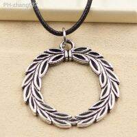 New Fashion Olive Branch Laurel Wreath Pendant Necklace Choker Charm Black Leather Factory Price Handmade Jewelry