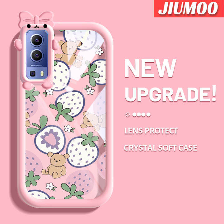 เคส-jiumoo-สำหรับ-vivo-y72-5g-y52-5g-y75s-5g-เคสลายการ์ตูนหมีสตรอเบอร์รี่โปร่งใสกันกระแทกสีสันสดใสปลอกซิลิโคนเคสนิ่มใส่โทรศัพท์เคสป้องกันเลนส์กล้องถ่ายรูปลายมอนสเตอร์ตัวเล็กที่สร้างสรรค์