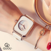 GUOU Women S Luxuryสี่เหลี่ยมผืนผ้านาฬิกาข้อมือผู้หญิงผู้หญิงนาฬิกาแฟชั่นนาฬิกาหนังนาฬิกาข้อมือผู้หญิงMujer