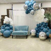 {Best-selling party decoration} 131ชิ้น Boho บอลลูนพวงมาลัยกระดานชนวนสีฟ้าสีขาว4D สีเงินบอลลูนโซ่เด็กอาบน้ำแต่งงานเพศเปิดเผยงานเลี้ยงวันเกิดโปรดปราน