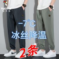 Woodpecker ice silk pants mens summer thin section slacks quick-drying han edition tide sweatpants new trousers beam foot