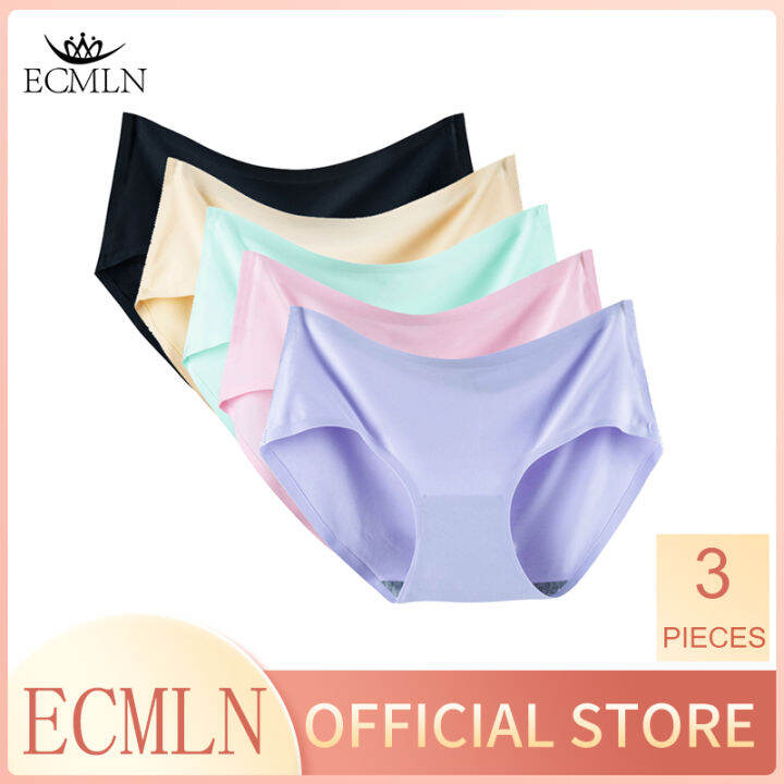 Ecmln 2 Pcs High Quality Ice Silk Briefs Seamless Underpants Women Underwears Mid Rise Panty 8745