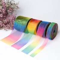 【hot】！ 5 Yards/Roll 6 9 16 19 25 38mm Gradient Colors Printed Organza for Hair Bows Materials Wrapping