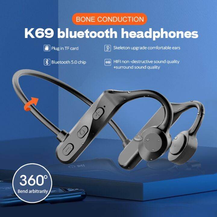 K69 Bone Conduction Bluetooth Headest With Mic Wireless Bluetooth Earphones Waterproof Noise