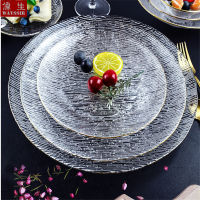 Nordic Glod Line Wire Drawing Glass Dinner Charger Plate Dessert Salad Soup Bowl Breakfast Dish Wedding Decorative Tableware