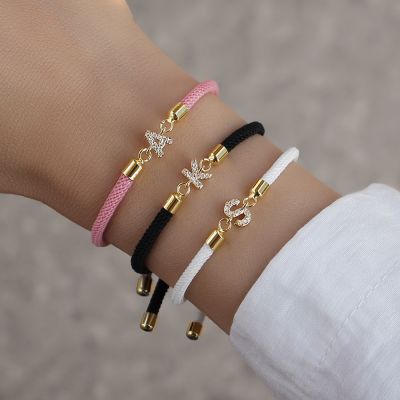 2023 New Pave Zircon A-Z Initial Letter Bracelets For Women Colorful Adjustable Rope Charm Bracelet For Women Jewelry Gift