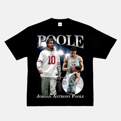 เสื้อยืดโอเวอร์ไซส์ เสื้อยืดแขนสั้น ผ้าฝ้าย ทรงหลวม ลาย NBA Jordan Poole Water washing and edging สไตล์ฮิปฮอป 2