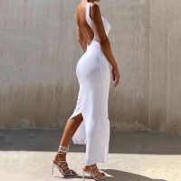 Summer big backless temperament of cultivate ones morality dress pure color sleeveless split package buttocks dress