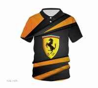 F1 Summer Racing 2023 3D Print F1 Ferrari2023 Summer Street Fashion T-shirt Mens Red Short Sleeve Zip Polo Top 62 high-quality