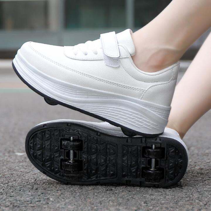 Small white shoes for teenagers, Heelys four-wheel shoes, non-luminous ...