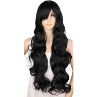 QQXCAIW Long Curly Cosplay Wig Party Women Natrual Black 70 Cm High Temperature Synthetic Hair Wigs