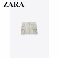 Zara กางเกงขาสั้น เอวกลาง เอวยางยืด ผ้าไนล่อนผสม เข้ากับทุกการแต่งกาย แฟชั่นสําหรับผู้หญิง