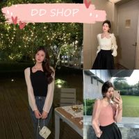 DD SHOPพร้อมส่ง 5793 เสื้อไหมพรมแขนยาว แขนชีฟอง ดีเทลคล้องคอสายมุกน่ารัก-C