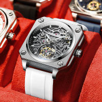 Binbang Square Watch Mens Tourbillon Automatic Mechanical Watch Womens Crystal Transparent Waterproof Watch Trendy Hollow-Out